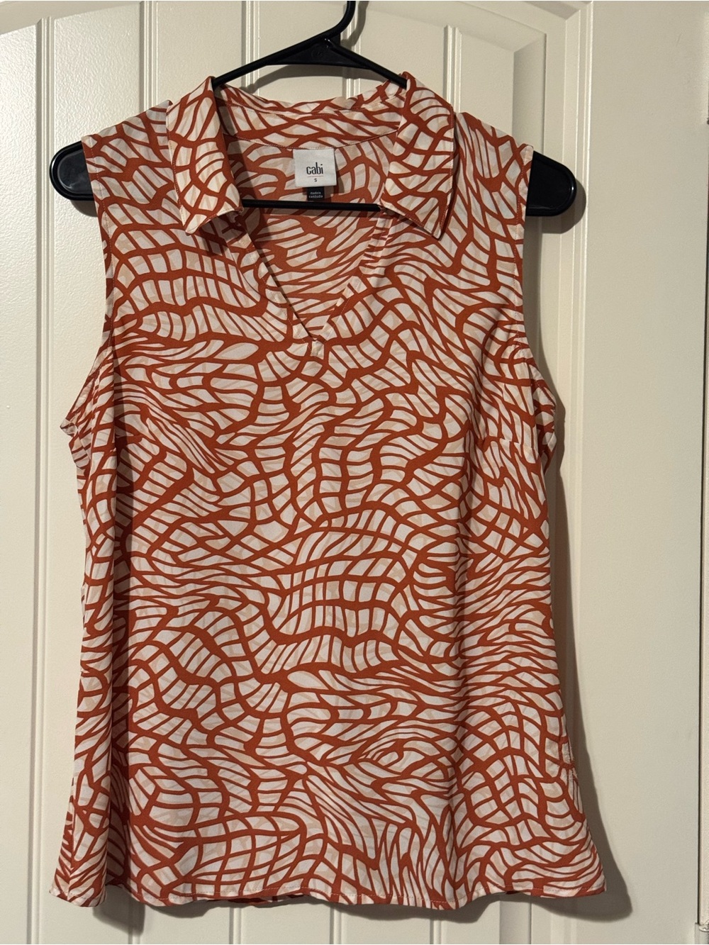 CAbi Rust and Cream Sleeveless Collared Camisole